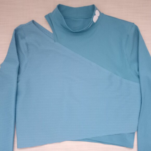 Nike Women's Top Long Sleeve Blue/Cerulean Mock Neck Lux Sporty Stretchy Size L - Picture 5 of 12